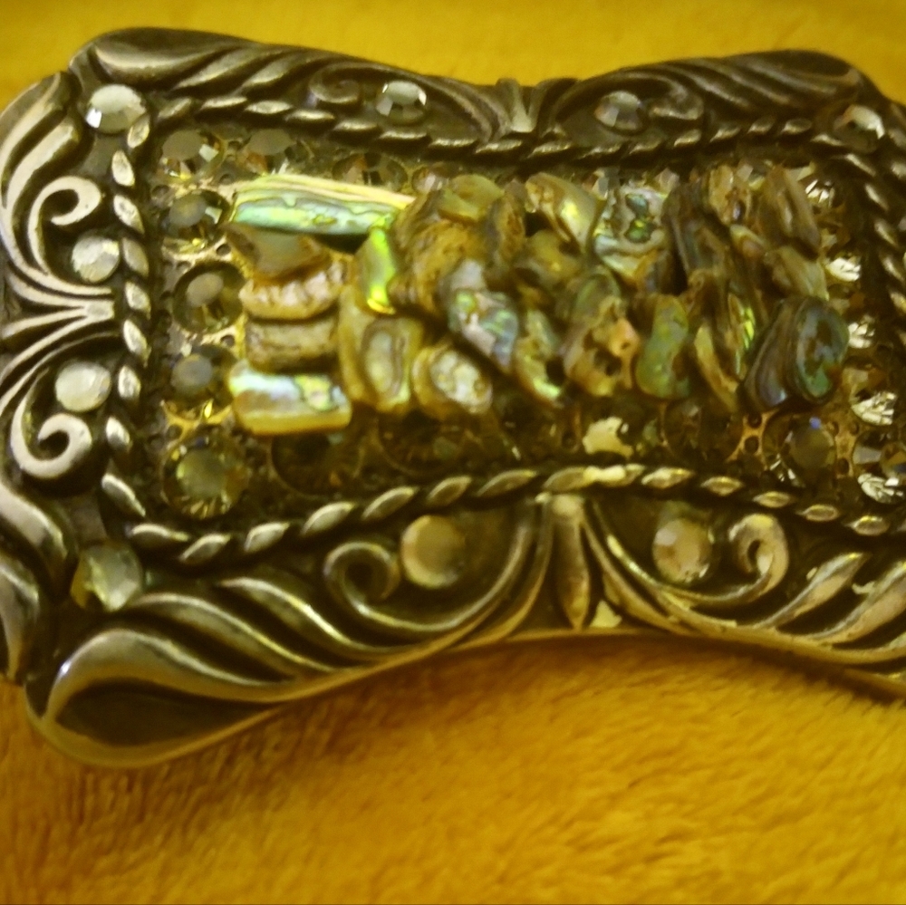 Vintage Hand Made in Italy Silver and Maricite Belt Buckle